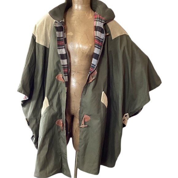 Mulberry Street Poncho Jacket Khaki Corduroy Flannel Lined Canvas Toggle L #121i - Picture 3 of 11